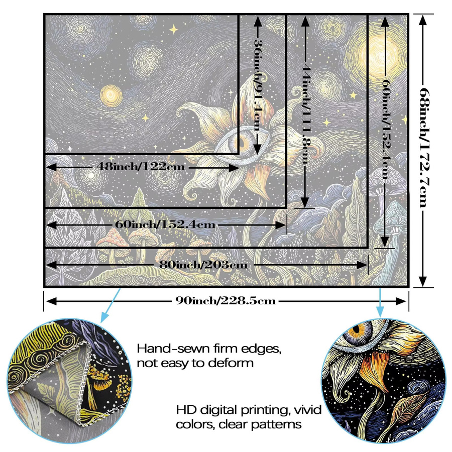 VIKAMA Wandteppich mit kosmischer Pilz-Landschaft und botanischer Sternennacht in Multicolour - Bild 4