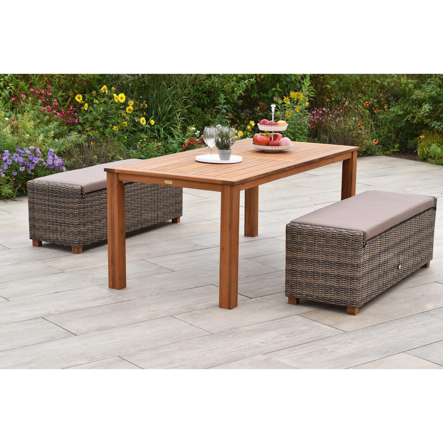 Merxx Gartenmöbel-Set Toskana 5-tlg. aus Akazie und Aluminium in Grau und Braun mit Tisch und 2 Bänken, B/T/H: 185 x 90 x 75 cm - Bild 2
