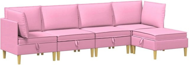 vidaXL Wohnzimmergarnitur in L-Form aus Stoff in Rosa mit 5 Modulen und Kissen - Bild 1