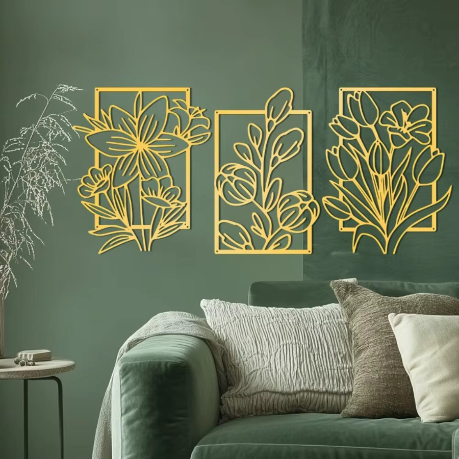 CIFBUY Retro Wandkunst aus Metall mit floralem Blumen- und Blätter-Design in Schwarz - Bild 3