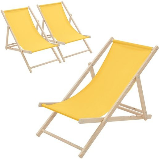 3er Set ECD Germany Liegestühle aus Holz in Gelb mit verstellbarer Rückenlehne und UV-beständigem Polyester Oxford-Gewebe - Bild 1