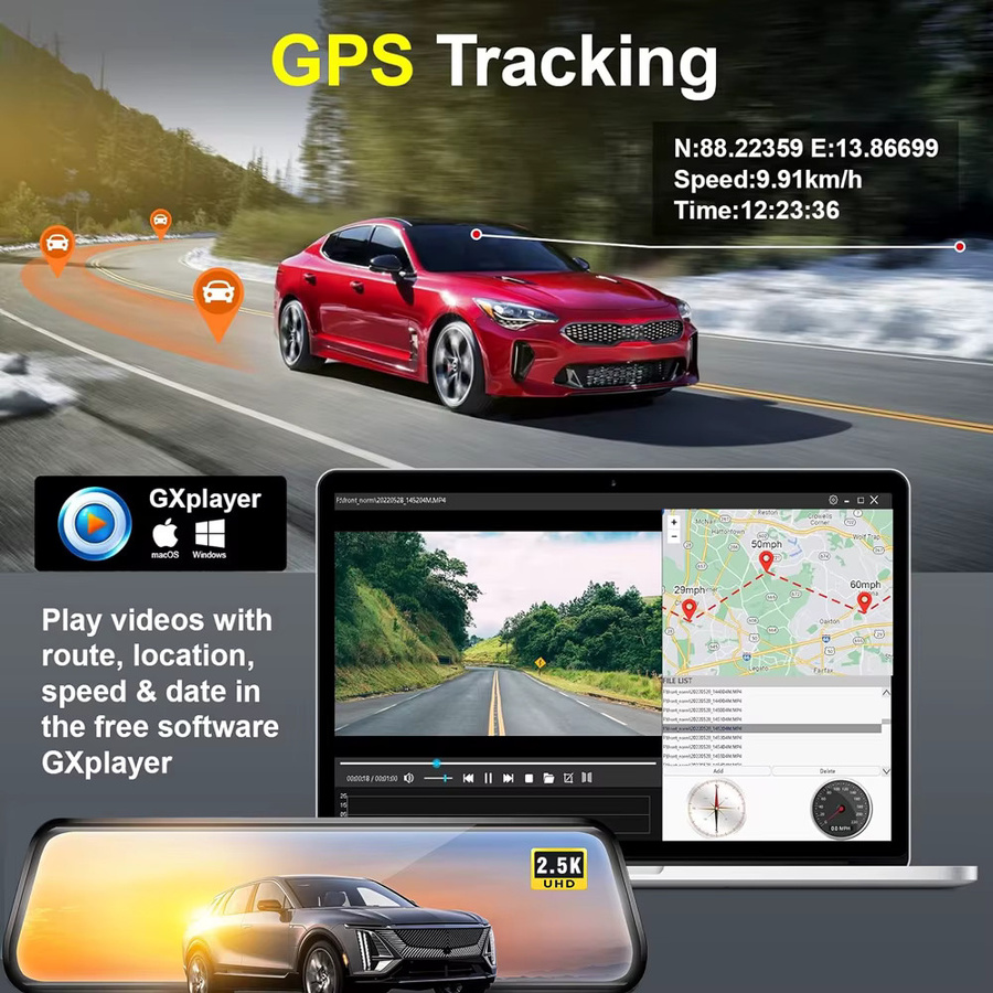 3-Kanal Dashcam mit 10 Zoll OLED-Display, Full HD Auflösung, WiFi und GPS, Rückspiegel Dashcam für dein Auto in Schwarz - Bild 4