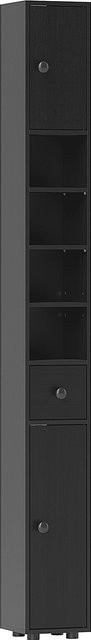kleankin Badezimmerschrank schmal als Hochschrank mit Schublade und 4 offenen Fächern, Schwarz, B/T/H: 20 x 20 x 180 cm - Bild 1