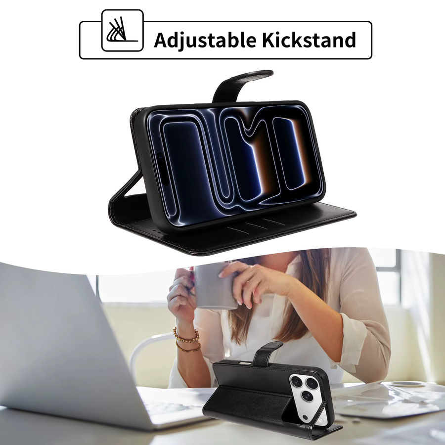 Leder-Handyhülle im Brieftaschen-Stil für iPhone 11 bis iPhone 17 mit Handschlaufe, kratzfest und stoßfest, Farben: Schwarz oder Grau - Bild 4