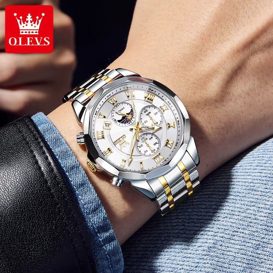 OLEVS Chronograph Armbanduhr, Edelstahl, Quarz, Datum, Herren - Bild 4