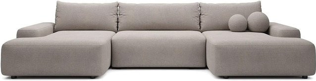 Vente-unique Schlafsofa Daviso in Taupe, L-Form mit Schlaffunktion und Auszugsschublade, Breite: 360 cm - Bild 1