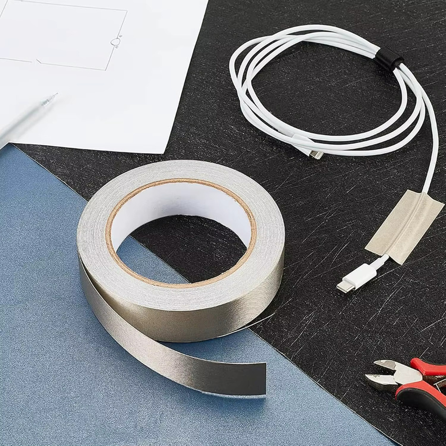 Leitfähiges Gewebeklebeband in Silber zur Anti-Interferenz-Abschirmung gegen elektromagnetische Wellen für Mobiltelefone und Touchscreens, Breite: 20,0 mm, Tiefe: 10,0 mm - Bild 2