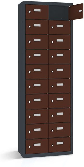 rotstahl Wertfachschrank mit 20 Fächern, Korpus Anthrazit und Türen in Mahagoni, B/T/H: 60 x 50 x 180 cm - Bild 1