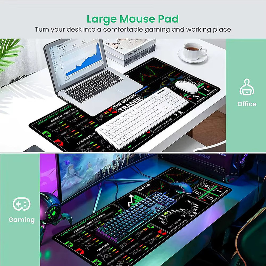 Mairuige Mousepad mit Börsenhandels-Diagramm-Motiv in Schwarz, rutschfeste Gaming-Matte aus Gummi - Bild 4
