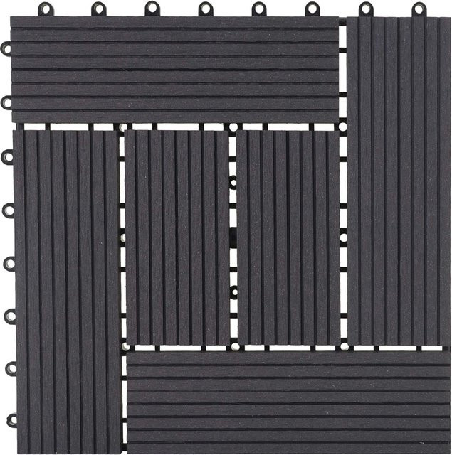 MCW WPC Bodenfliese Sarthe Holzoptik Anthrazit für Balkon und Terrasse, 11 Stück, B/T: 30 x 30 cm - Bild 1