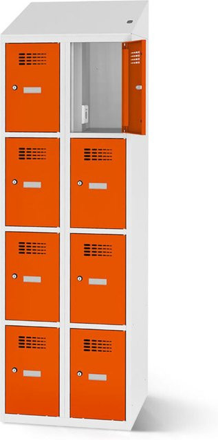 rotstahl Fächerschrank mit 8 Fächern und Ladefunktion, Farbe Orange, Korpus Lichtgrau, B: 60 cm, H: 200 cm - Bild 1