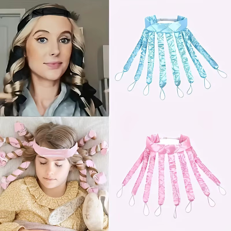 Octopus-Lockenstab ohne Hitze, Lockenwickler für langes Haar, blau/rosa mit Clip - Bild 3