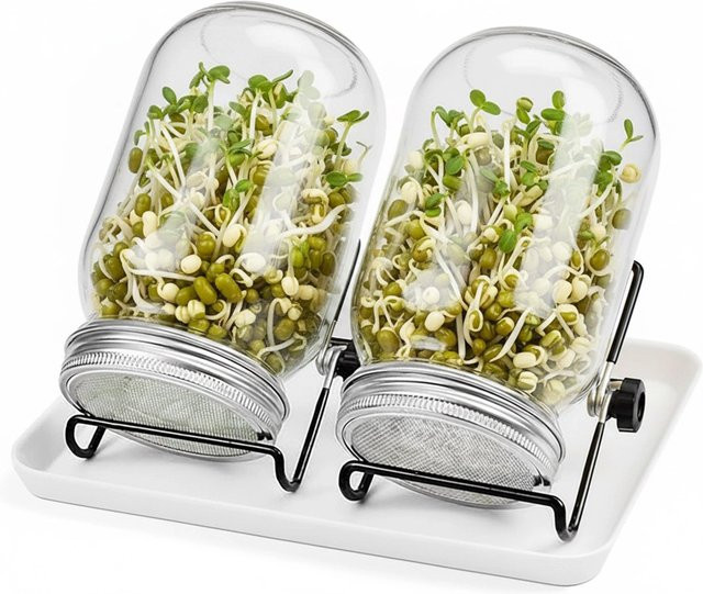 Relaxdays Sprossenglas 2er Set aus Glas und Edelstahl in Schwarz und Weiß, Höhe: 16,5 cm, Durchmesser: 10 cm - Bild 1