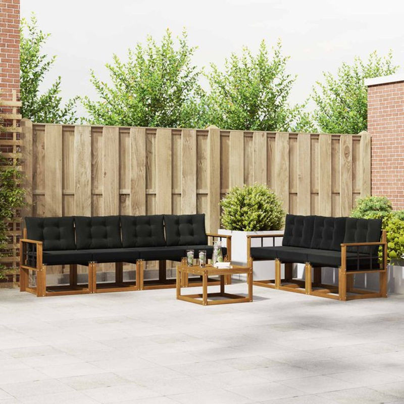 vidaXL Outdoor-Sofagarnitur aus Akazie mit 8-teiligem Set und Stoffkissen in Natur und Schwarz - Bild 1