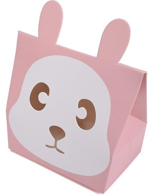 20er Set Faltbare Keksdosen mit Cartoon Bär und Hase in Pink aus Papier für Party, Baby Shower oder Hochzeit - Bild 1