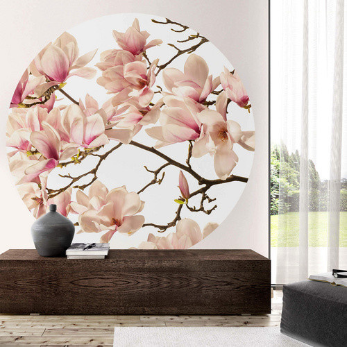 K&L Wall Art Runde Vliestapete Kadam Rosa Knospen Magnolia, mehrfarbig, matt - Bild 2