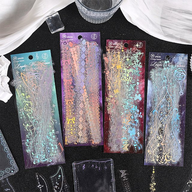 120 Stück Spitzenstickerei-Aufkleber in Multicolour mit holografischem Glitzer aus wasserfestem PET für dein DIY-Sammelalbum, Grußkarten und Fotorahmen-Dekorationen - Bild 1