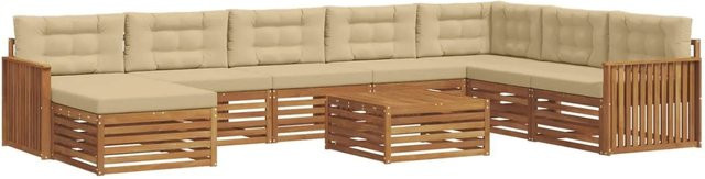 vidaXL Sofagarnitur 9-teilig aus Akazie Massivholz in Natur und Beige mit UV-beständigen Polstern und Armlehnen in U-Form - Bild 1