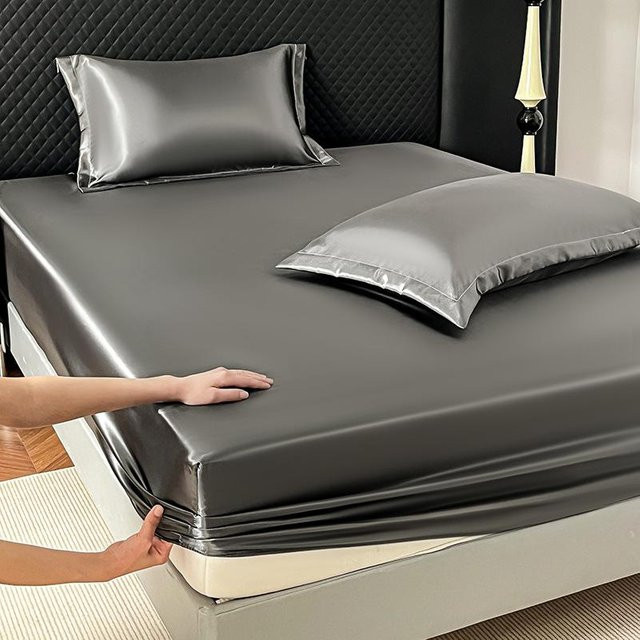 Warmth Home Eis-Seide Spannbettlaken aus Satin in Grau, B/T: 90 x 200 cm - Bild 1