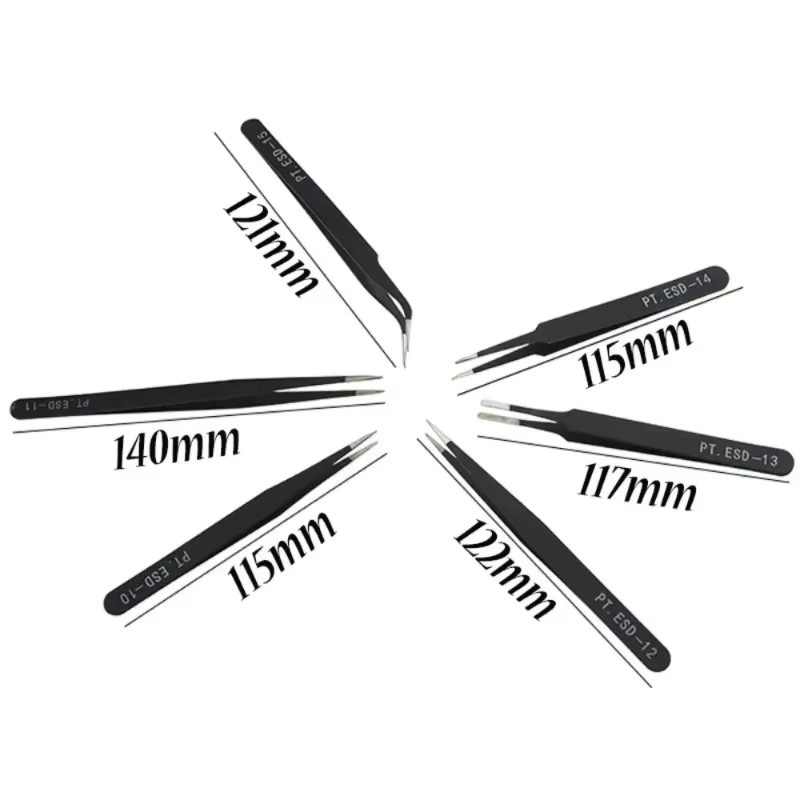 6er Set Antistatische Präzisionspinzetten aus Edelstahl für Wimpernverlängerung und feine Reparaturarbeiten - Bild 2