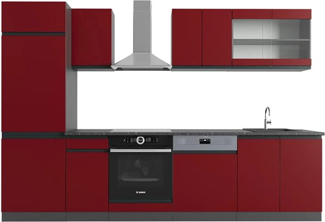 Vicco R-Line Küchenzeile modern in Rot und Anthrazit, Breite: 300 cm - Bild 1