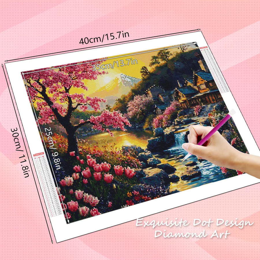 HUACAN Diamantmalerei Naturlandschaft mit Berghaus, Baum und See als handgefertigtes Strass-Diamantmosaik Set in Multicolour, B/H: 40 x 30 cm - Bild 1