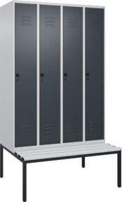 C+P Spind Classic PLUS Garderobenschrank mit Sitzbank, 4 Abteile, Lichtgrau, B/T/H: 212,0 x 120,0 x 81,5 cm - Bild 1