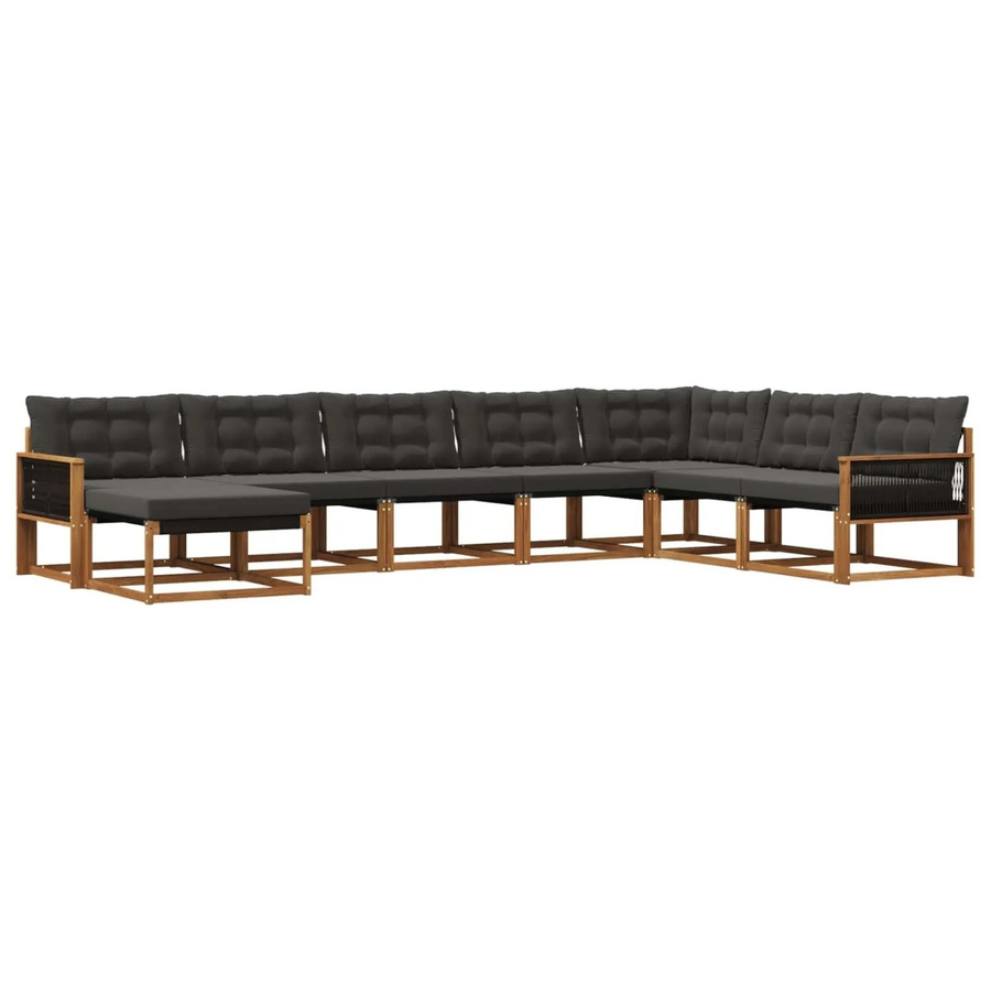 vidaXL Outdoor-Sofagarnitur L-Form aus Akazienholz mit 8 Textilene-Kissen in Natur und Schwarz - Bild 2