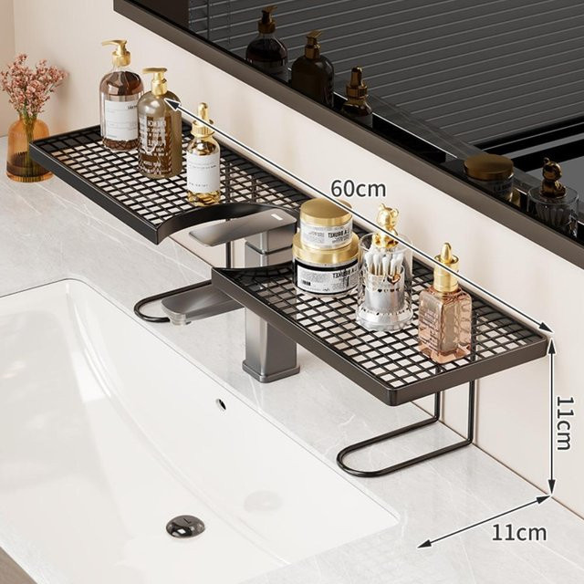 Minde Badezimmer-Thekenregal aus Metall in Schwarz für Kosmetika und Hautpflege, Breite: 60 cm - Bild 1