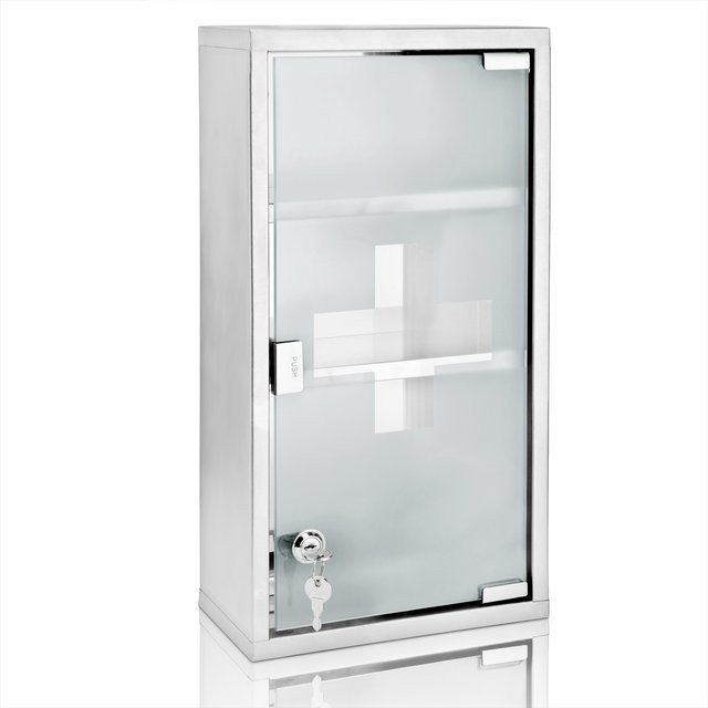 Deuba Erste Hilfe-Medizinschrank groß in Silber mit Glastüren und Schloss für das Badezimmer - Bild 1