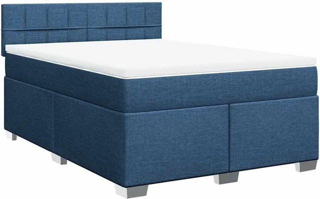 vidaXL Boxspringbett mit Matratze Blau aus Stoff mit Taschenfederkern B/T/H: 140 x 190 x 100,5 cm - Bild 1