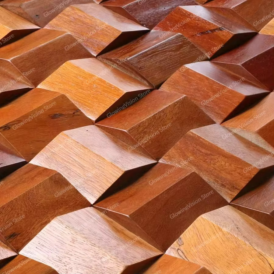 Mosecor Holz Wandverkleidung Akustikplatte als Diffusor Mosaik Fliesen in Braun und Rot mit geometrischem Design - Bild 3