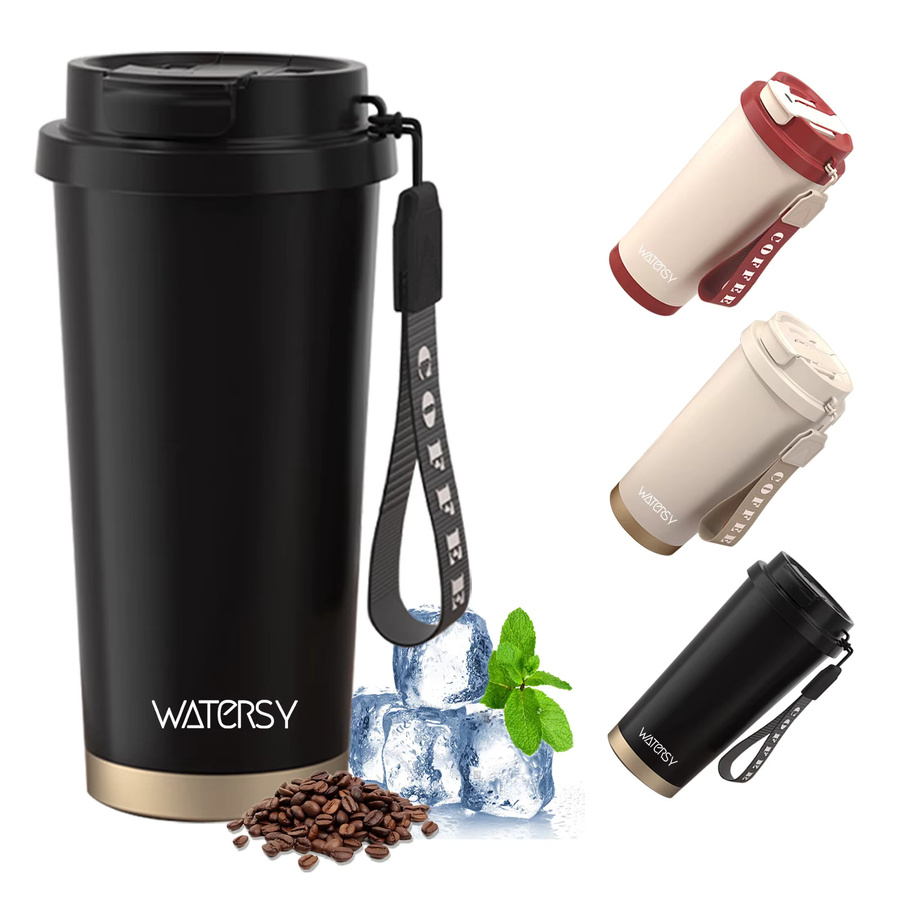 WATERSY Thermobecher aus Edelstahl mit Deckel und Strohhalm, rote Kaffeetasse, 530 ml - Bild 5