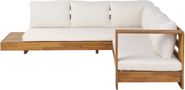 Beliani Lounge Set MARETTIMO in Cremeweiß, L-Form Gartenmöbel aus Akazienholz mit Polsterung und Kissen, B/T/H: 212 x 225 x 64 cm - Bild 1