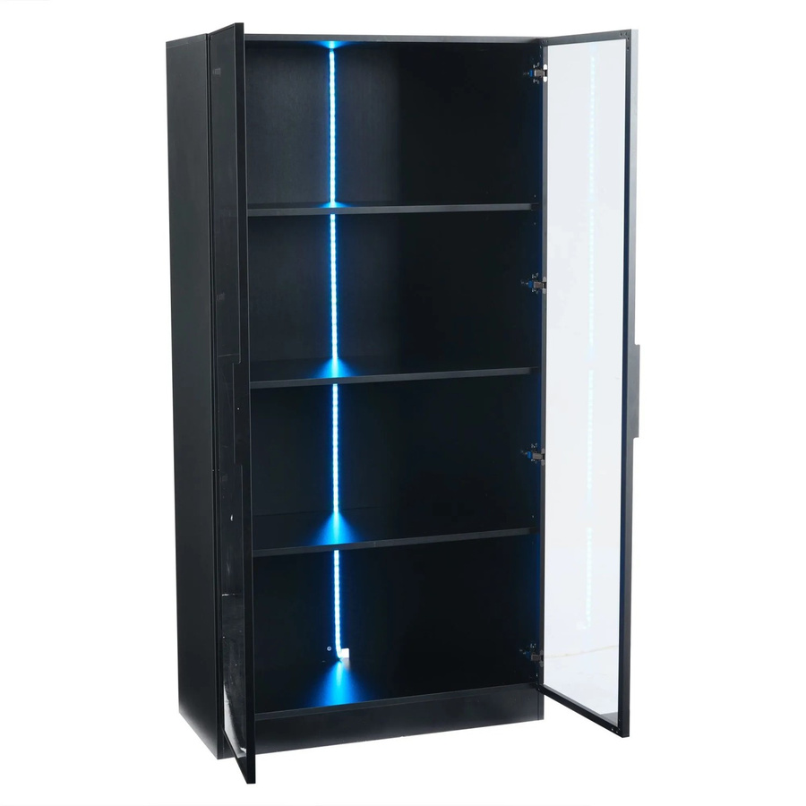 okwish Vitrine mit LED Beleuchtung und Glastüren in Schwarz, B/T/H: 80 x 40 x 160 cm - Bild 2