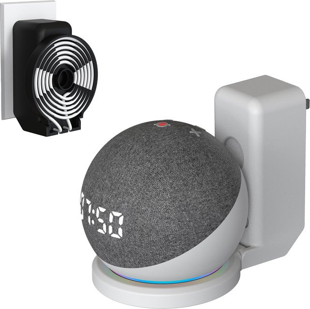 Wandsteckdosenhalter für Echo Dot 5. und 4. Generation mit Kabelaufbewahrung in Schwarz aus PC-Hartschale - Bild 1