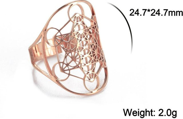 Ring Engel Siegel Erzengel Metatron Würfel, Edelstahl, Roségold, Damen - Bild 1