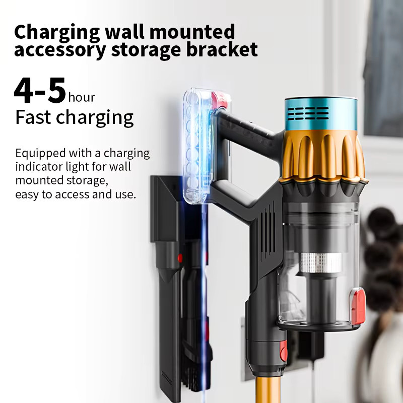 Akku-Staubsauger mit 600W Saugkraft und 40Kpa für Haushalt und Haustiere, Schwarz, Beutellos mit Tierhaarentferner und Grün-Licht-Technologie für Hartholzböden, Selbststehend - Bild 5