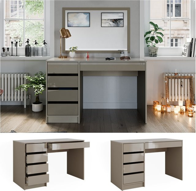 Vicco Schminktisch Sherry in Greige Hochglanz mit 5 Schubladen B: 120 cm, T: 75 cm, H: 75 cm - Bild 1