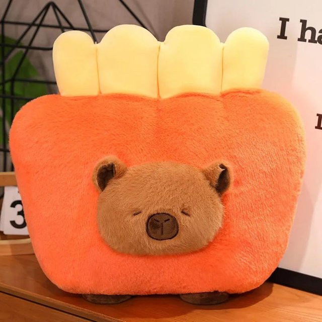 BC Pet Supplies Capybara Hamburger Pommes Frites Toast Plüschkissen, Stofftier, 18cm, ab 14 Jahren - Bild 1