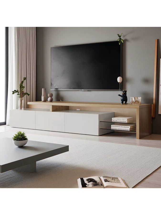 Comanlai TV-Ständer in Weiß mit Glasablage und 3 Türen, modernes Wohnzimmer-TV-Sideboard für Fernseher bis zu 85 Zoll - Bild 4