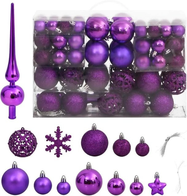 furnicato 111-teiliges Weihnachtskugel-Set in Lila mit Sternen und Schneeflocken aus Polystyrol - Bild 1