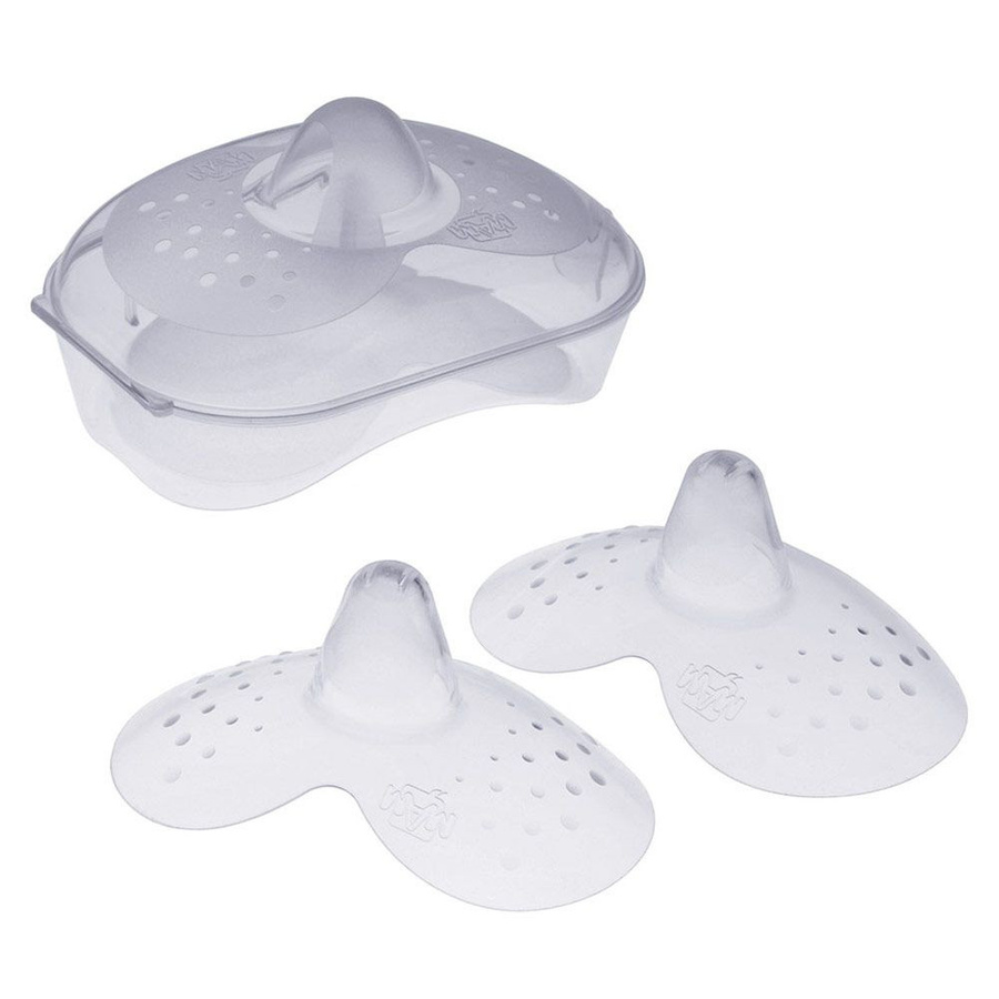 MAM Stillhütchen 2er Pack Größe L aus Silikon mit Aufbewahrungsbox, BPA-frei, transparent/weiß - Bild 1