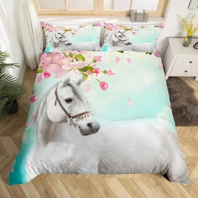 Lodestar Bettwäscheset mit 3D Pferdemotiv in Schwarzweiß, Bettbezug und Kissenbezug aus Mikrofaser, B/H: 180 x 210 cm - Bild 1