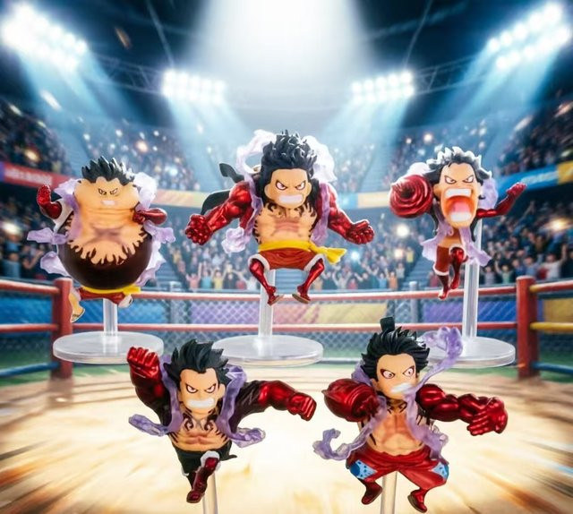 Bandai One Piece Gear 4 Luffy Actionfigur, 5-teiliges Set, Q-Version Anime - Bild 1