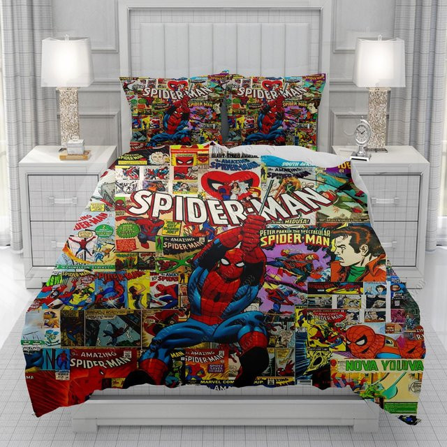 Spiderman und Hello Kitty Bettwäsche Set mit Bettbezug und Kissenbezügen in Grau, B/H: 135 x 200 cm - Bild 1
