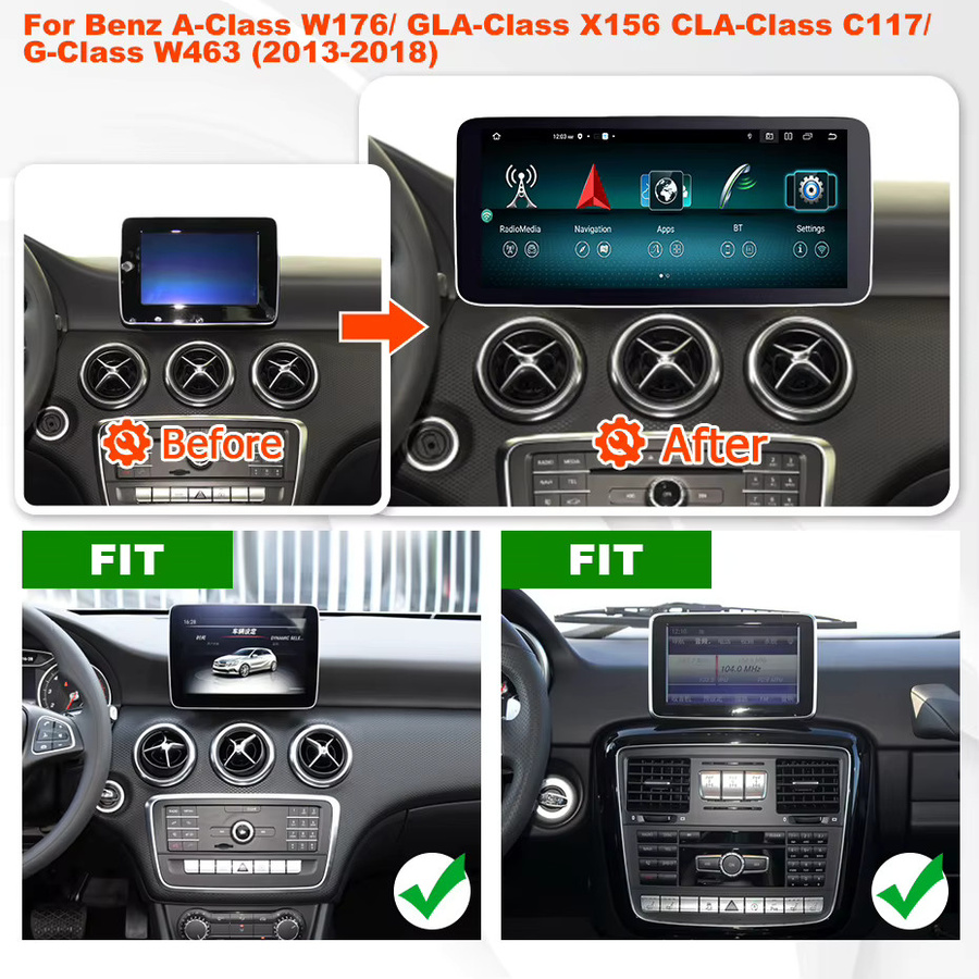 Aycetry Android 13 Autoradio mit Snapdragon 8-Core und Wireless CarPlay für Mercedes Benz A-Klasse W176, GLA, CLA und G-Klasse, Schwarz - Bild 2