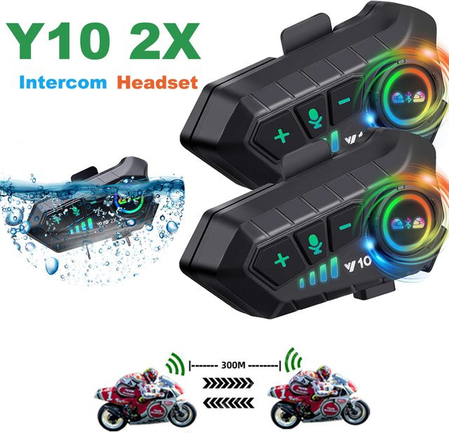 Kebidumei YP10 2X Kabelloses Bluetooth 5.3 Motorradhelm-Intercom-Headset in Schwarz mit 300 m Reichweite und wasserdichter In-Ear Lautsprecher-Kopfhörer - Bild 1
