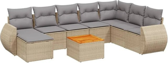 vidaXL 9-teilige Garten-Sofagarnitur in L-Form aus PE-Rattan und pulverbeschichtetem Stahl mit Kissen in Beige - Bild 1