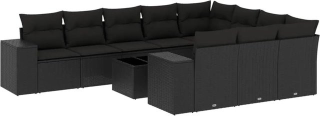 vidaXL 11-tlg. Garten-Sofagarnitur in L-Form aus Polyrattan mit Kissen in Schwarz - Bild 1